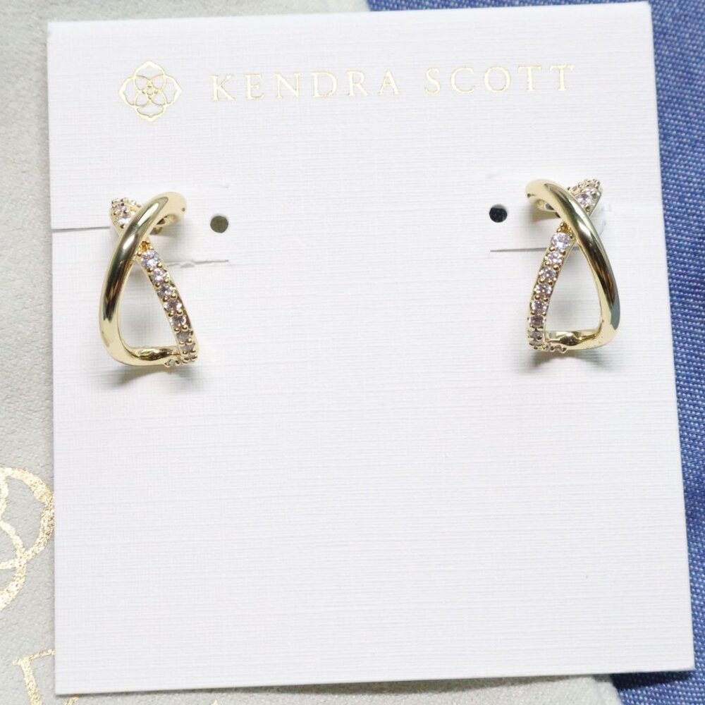 Kendra Scott Gold Annie Infinity White Crystal Huggie Earrings